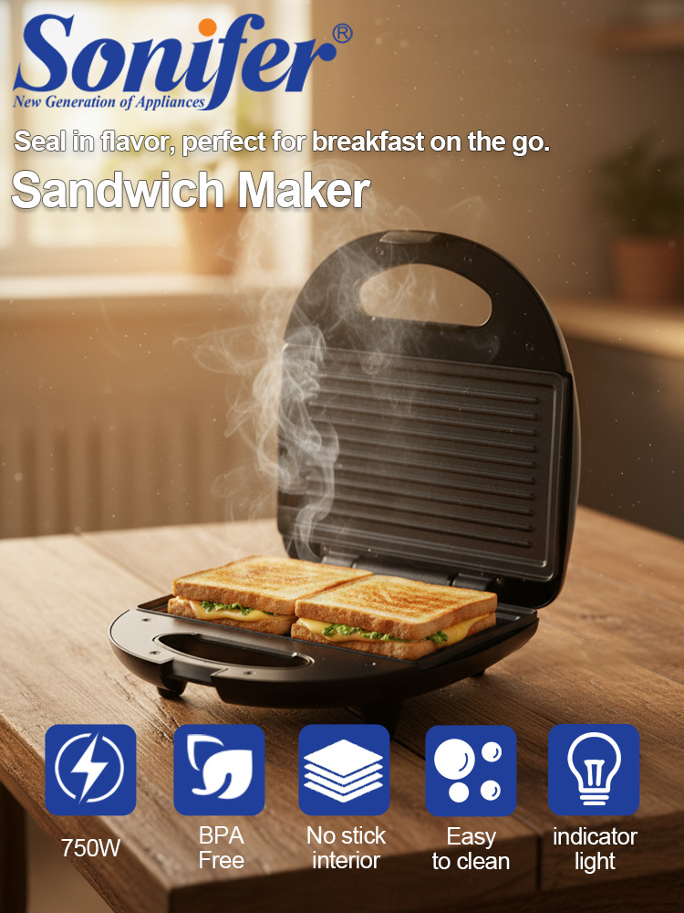 Sandwich Press Grill - Machine à sandwich Sonifer SF-6173 750W,