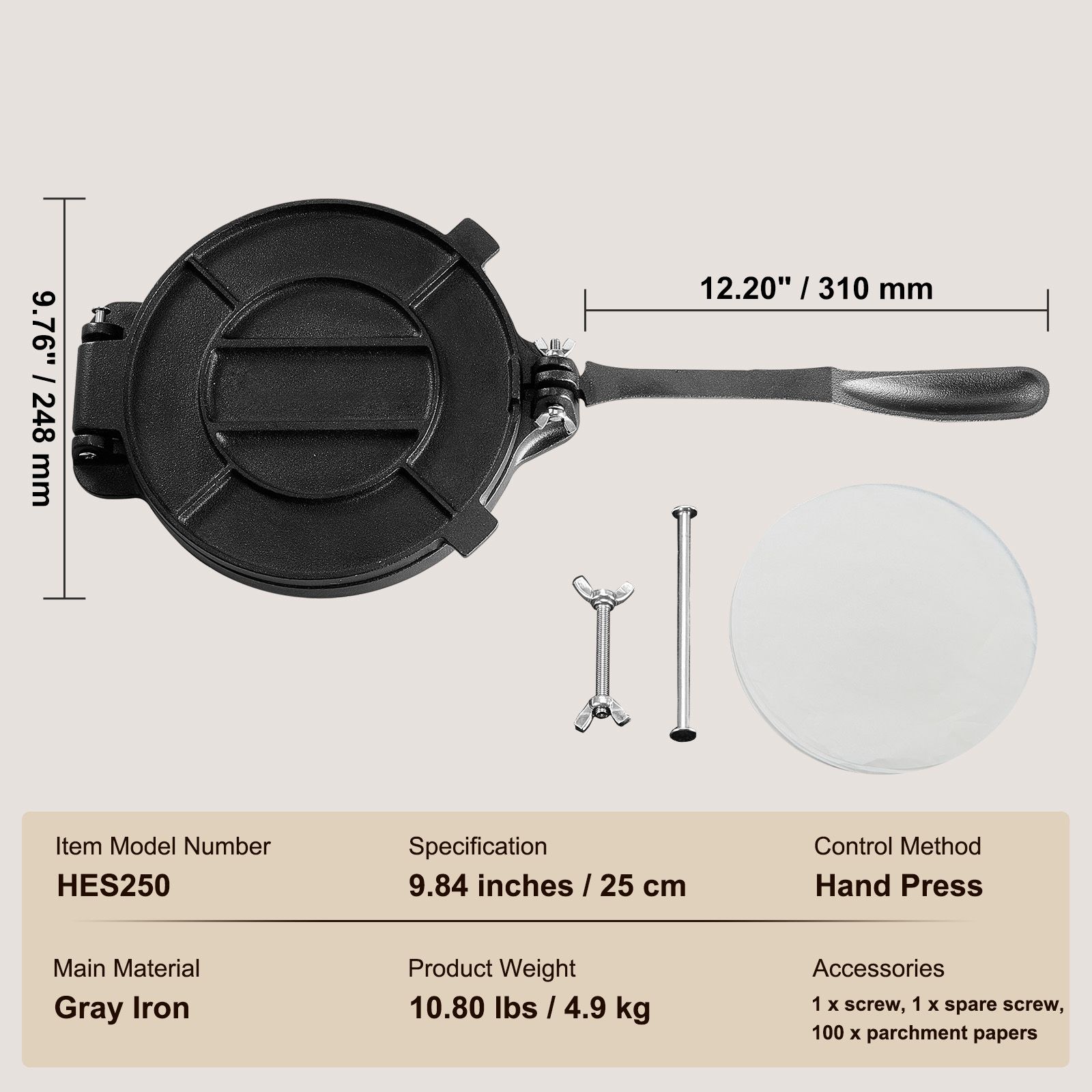 Presse à tortillas, 8 pouces,  - Tortilla Press Cast avis et prix